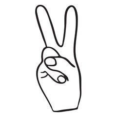 Hand Sign Language Alphabet V Hand Drawn
