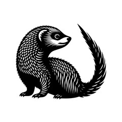 Stylized Black Ferret with Detailed Fur Texture and Curled Tail.
