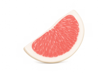 Juicy grapefruit slice revealing vibrant pink pulp, glistening with freshness on clean transparent surface