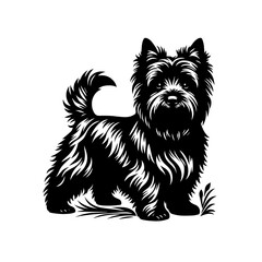 Stylized Black Silhouette of a Cairn Terrier Dog Standing Alert.