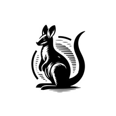Stylized Black Silhouette of a Kangaroo with Abstract Circular Design.