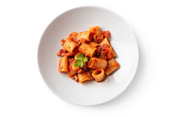 Pasta con ragù di salsiccia, cibo italiano 