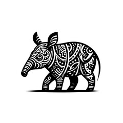 Stylized Black Tapir with Intricate Tribal Patterns and Protruding Snout.