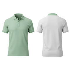 Isolated Green Polo Shirt Front And Back View With White Details On Transparent