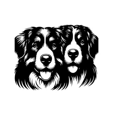 Two Black and White Border Collie Dogs with Fluffy Fur.