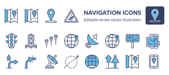 Vector art of navigation icons set on white background