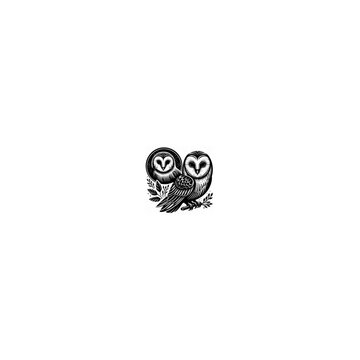 Two Stylized Barn Owls Perched Together with Detailed Feather Textures.