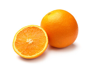 Whole and cut oranges isolated on white
