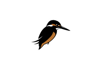 Fototapeta premium Illustration of a black and brown kingfisher bird with a long beak on white background