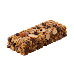 Isolated Granola Bar Photo With Chocolate Almonds and Oatmeal Closeup
