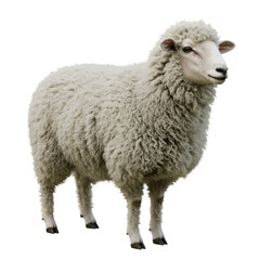 Isolated Photo of a White Sheep with Fluffy Wool Looking Happy