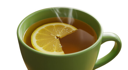 Isolated Illustration Of A Green Cup Of Lemon Tea With Steam And Transparent Background