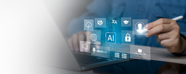 AI, Artificial Intelligence concept. user identity, and language processing, intelligent systems enhancing digital operations, data security, automation and learning innovation.