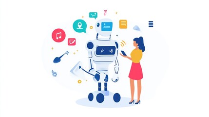 Woman interacts with a robot