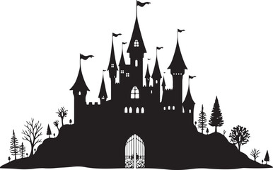 Obraz premium Mystical Castle Night Scene Silhouette Set