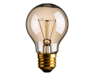 Broken Vintage Light Bulb with Exposed Filament and Dust, Side View on Black PNG