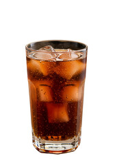 Isolated Photo Of Cola Drink With Ice Cubes In Glass Transparent Background