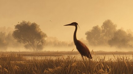 Obraz premium Heron in golden mist