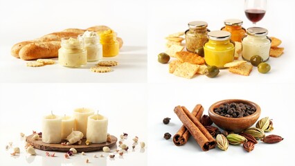 A series of four pictures showing different types food background illustration design cartoonish scene colorful depth emotion expression composition backgrounds frame motion style creative