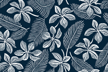 Hand-Drawn Tropical Leaf Pattern &ndash; Seamless Botanical Silhouette Design for Fabric, Wallpaper & Decor