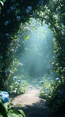 Walking Path Through a Floral Archway with Soft Light