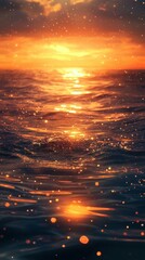 Ocean at Sunset Reflecting Golden Light with Sparkling Water