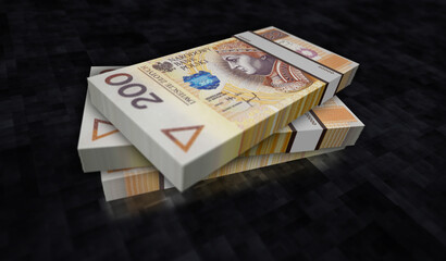 Poland 200 zloty money banknotes pack 3d illustration