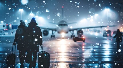Snowy airport night scene