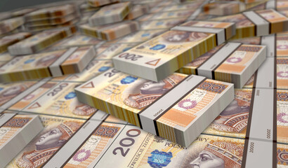 Poland 200 zloty money banknotes pack 3d illustration