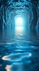 Cave Tunnel with Water and Light at the End, Perspective View