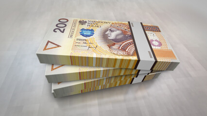 Poland 200 zloty money banknotes pack 3d illustration