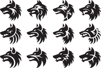 Stylized black wolf head silhouette collection