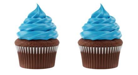 Isolated Photo Of Two Blue Iced Cupcakes On Transparent Background