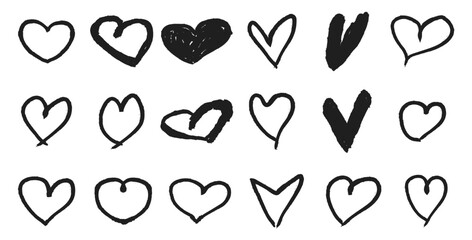 Hand drawn Heart shapes doodles set. Heart doodles set. Hand drawn hearts collection. vector illustration of heart on white background.