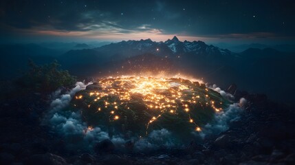 Celebration of Diwali lights illuminating the Indian subcontinent from above at night