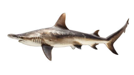Grey Hammerhead Shark Profile on White Background