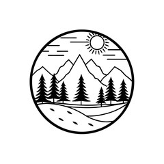 Minimalist Mountain Lake Line Art  Scenic Nature Landscape Vector for Logo, Badge & Outdoor Branding

