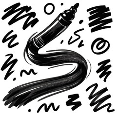 Black Marker Brush Strokes and Scribbles  Artistic Hand-Drawn Ink Elements
