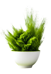 Isolated Matcha Powder Explosion Illustration In White Bowl
