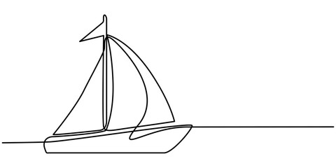 continuous one line drawing of sailboat. one line vector icon of ship, sailboat. vector illustration, Single line continuous drawing of sailboat or yacht one line drawing outline vector. 