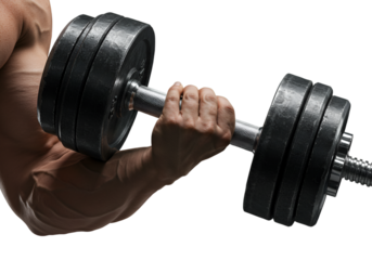 Isolated Photo Of A Muscular Hand Holding Heavy Black Dumbbell On Black
