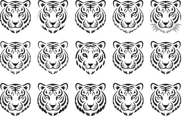 Vector graphic tiger head collection in black and white