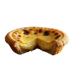 Isolated Photo Of A Delicious Egg Custard Tart With A Bite Taken