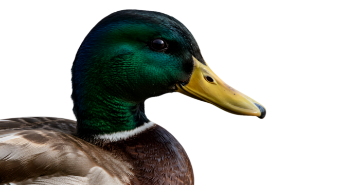 Isolated Photo of a Majestic Duck with Green Plumage and Black Background