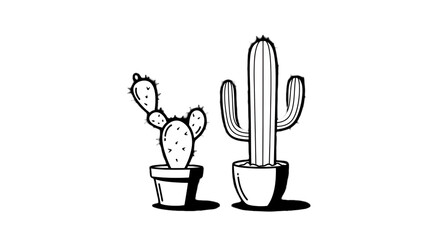 Isolated Illustration Of Two White Cactus Plants On Black Background