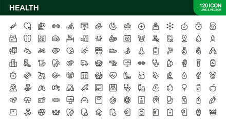 Professional Modern Health Line Icon Set with Minimal Clean Design for Medical and Wellness
