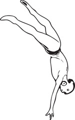 Artistic Black And White Outline of Female Diver Executing A Dive Upside Down View