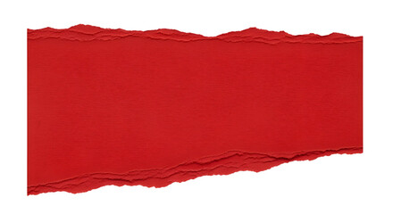 Torn red paper strip on white or transparent background rough edges visible