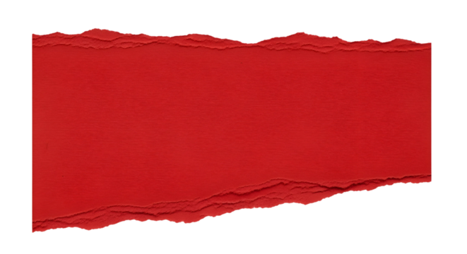 Torn red paper strip on white or transparent background rough edges visible