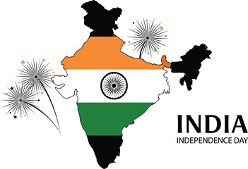 India map with flag and fireworks
